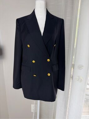 Brooks Brothers Black Double-Breasted Italian Wool Gold Button Blazer Size 6
